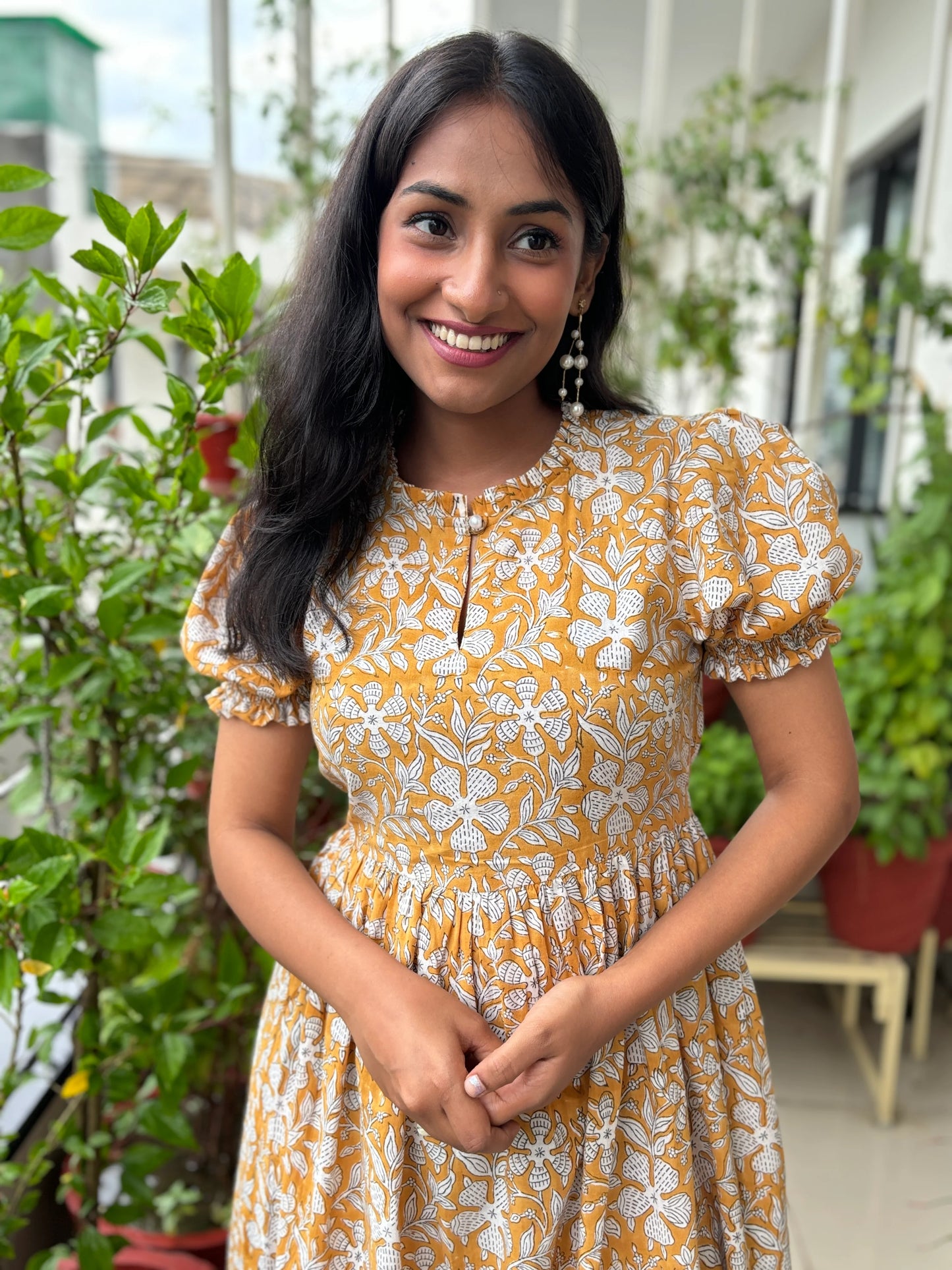 Warm Yellow Hand Block Printed Dress