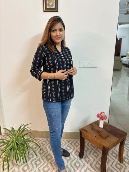 Black Floral Collar Kurti