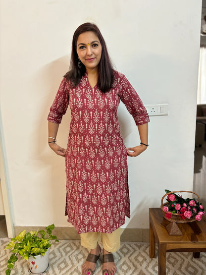 Middle Red Purple Ambi Collar Kurta