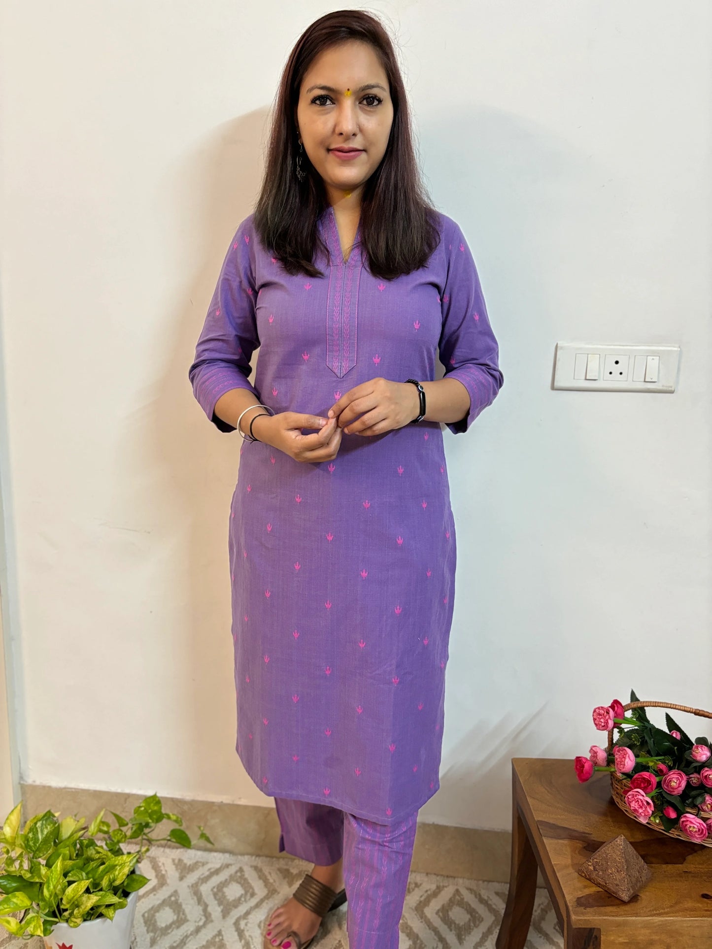 South Cotton Lavender Collar Kurta and Pant Set