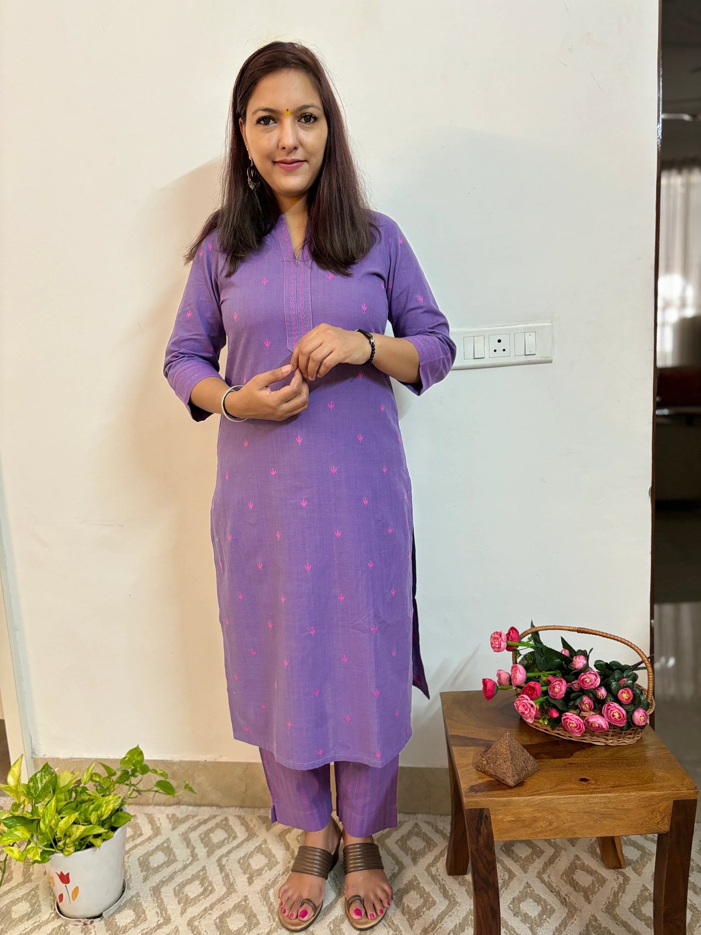 South Cotton Lavender Collar Kurta and Pant Set