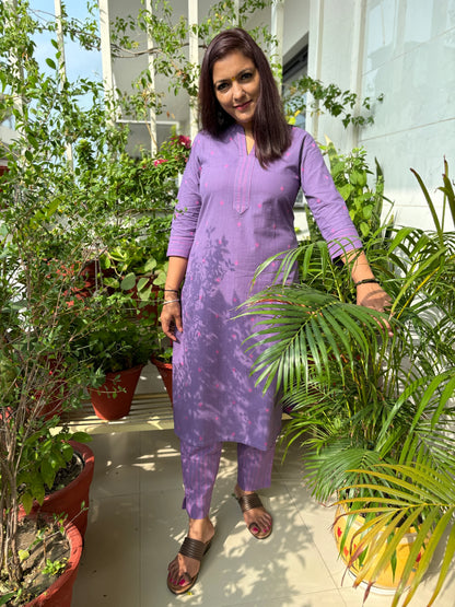 South Cotton Lavender Collar Kurta and Pant Set