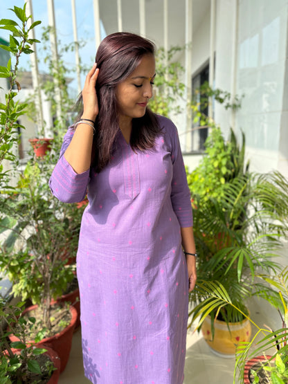 South Cotton Lavender Collar Kurta and Pant Set