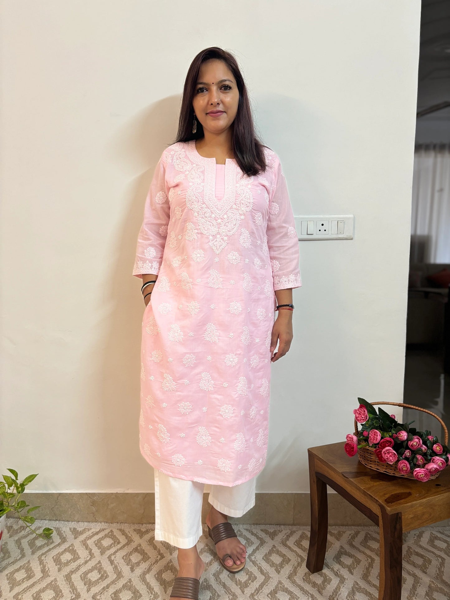 Awadh Aada Chikankari Long Kurta