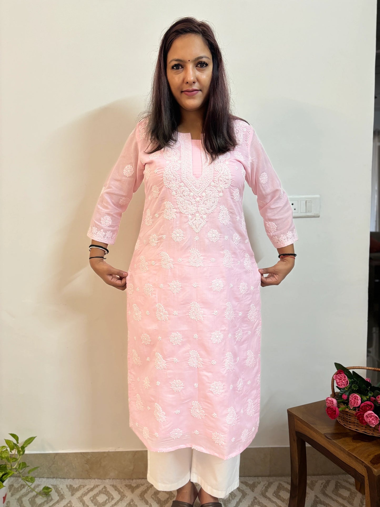 Awadh Aada Chikankari Long Kurta