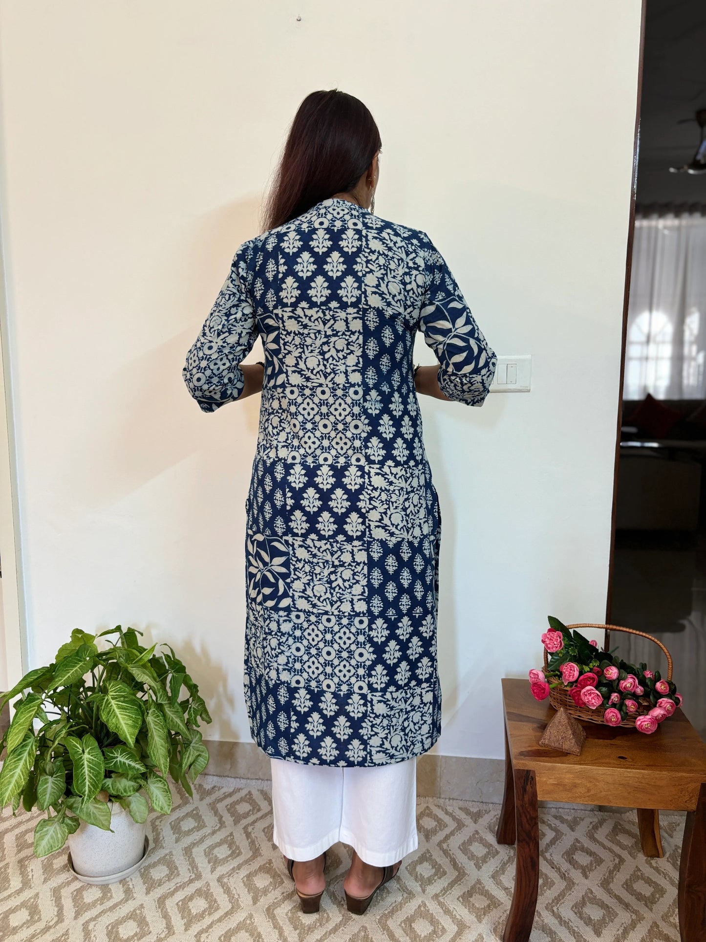 Indigo Blue Multi Printed Collar Kurta