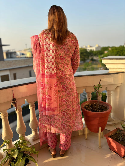 Pink Floral Cotton Suit Set