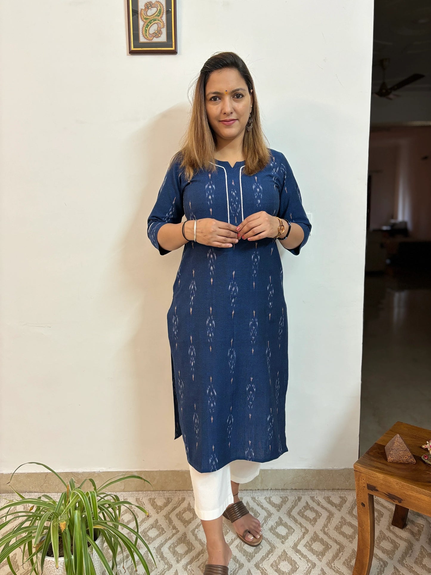 Navy Blue Ikkat Handloom Cotton Kurta