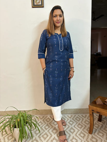 Navy Blue Ikkat Handloom Cotton Kurta