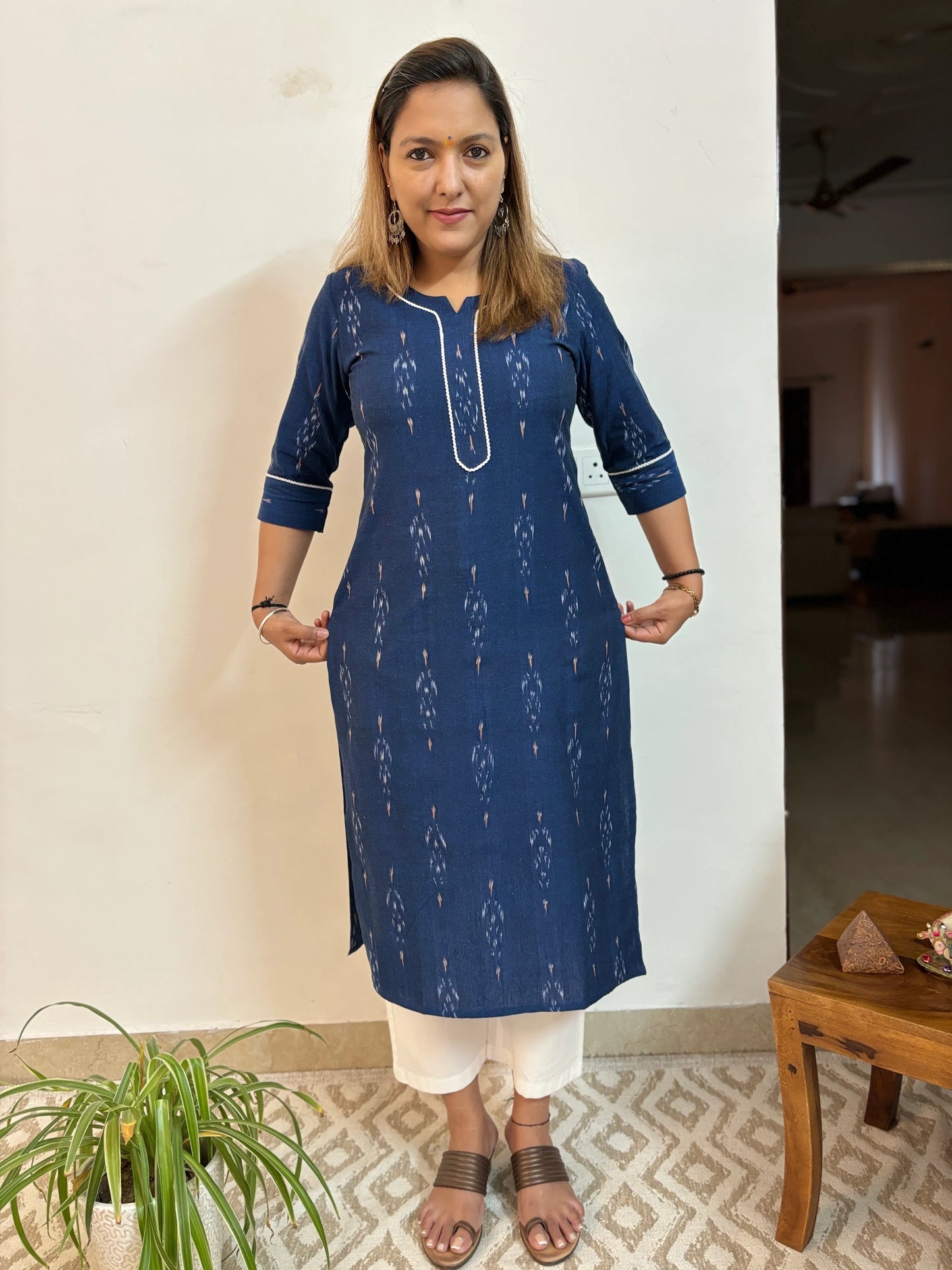 Navy Blue Ikkat Handloom Cotton Kurta