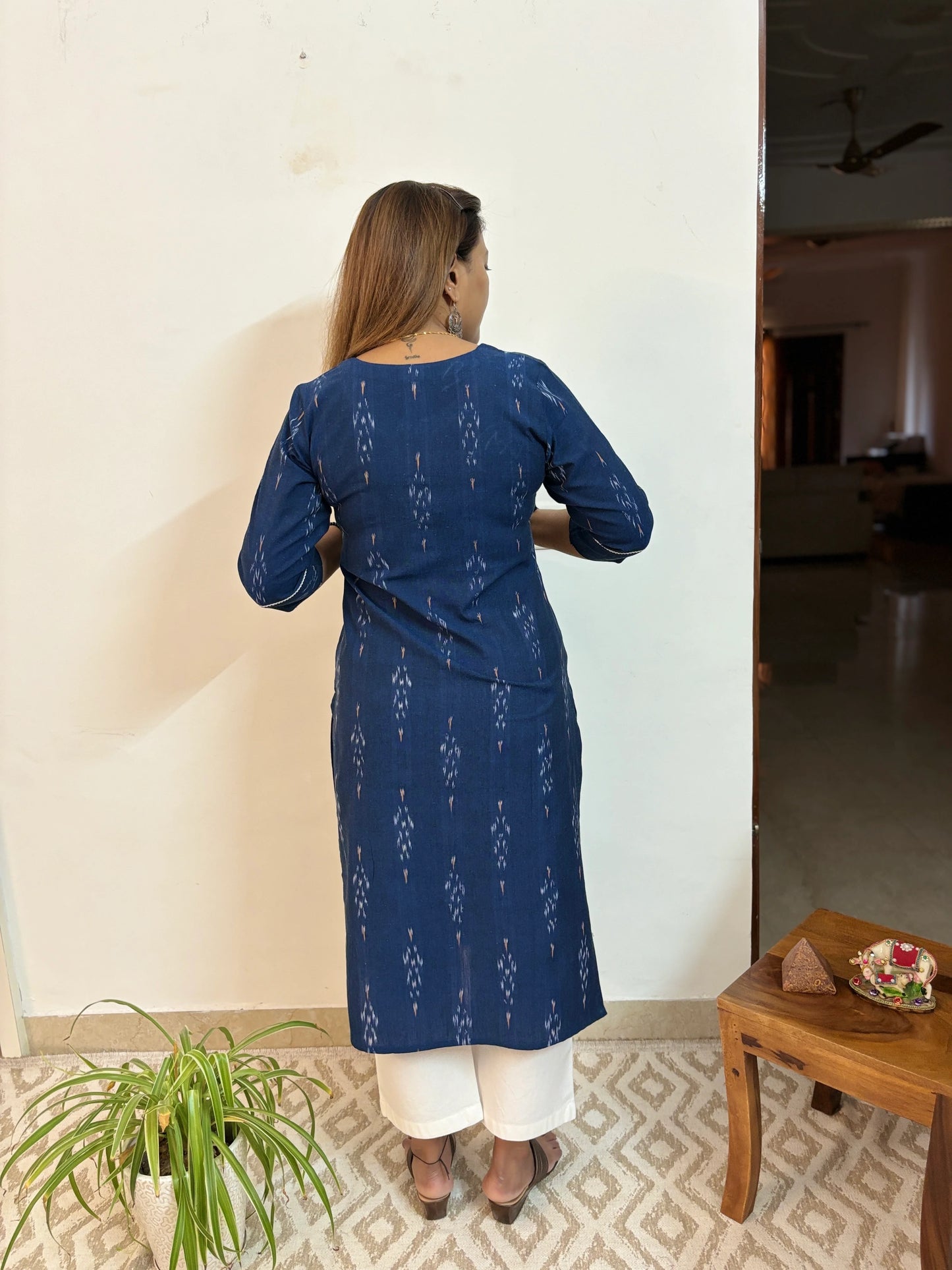 Navy Blue Ikkat Handloom Cotton Kurta