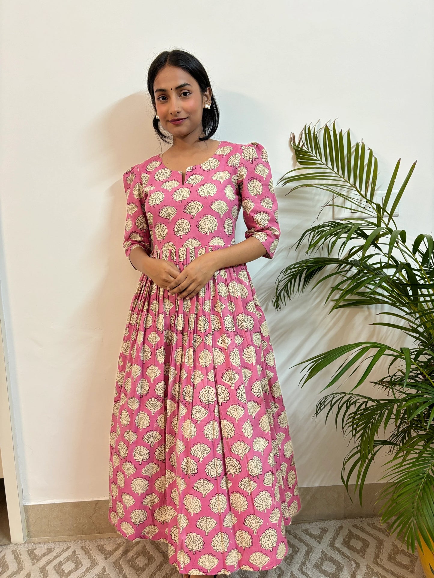 Pink Peacock Hand Block Printed Dress