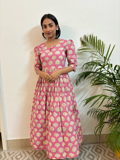 Pink Peacock Hand Block Printed Dress