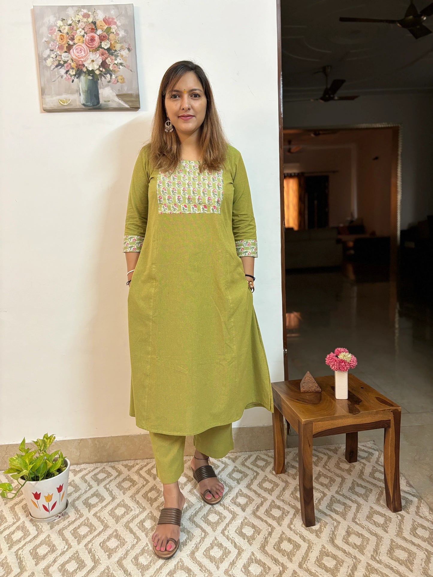 Parrot Green A-Line Kurta and Palazzo Co-ord Set