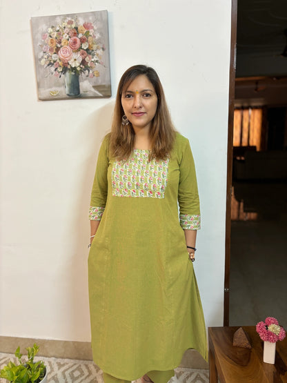 Parrot Green A-Line Kurta and Palazzo Co-ord Set