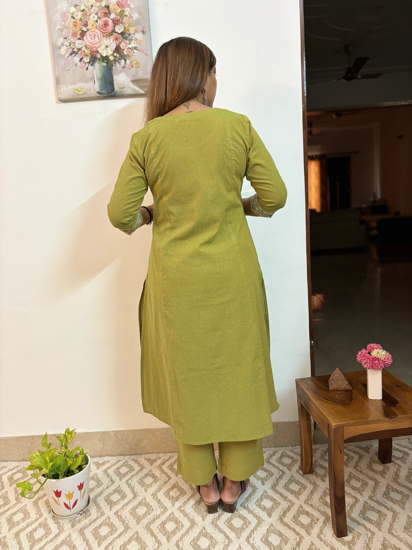 Parrot Green A-Line Kurta and Palazzo Co-ord Set