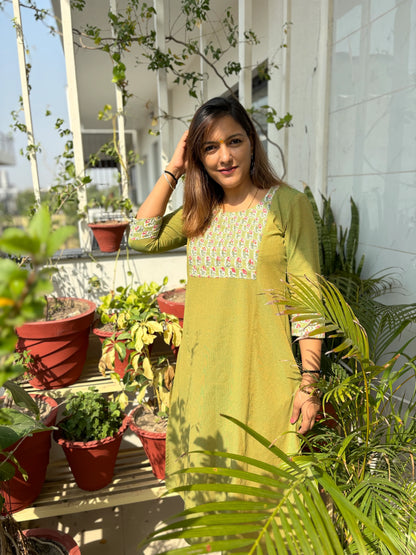 Parrot Green A-Line Kurta and Palazzo Co-ord Set