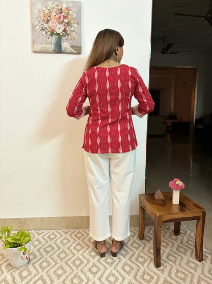 Ikkat Red Short Kurti