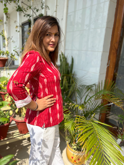 Ikkat Red Short Kurti