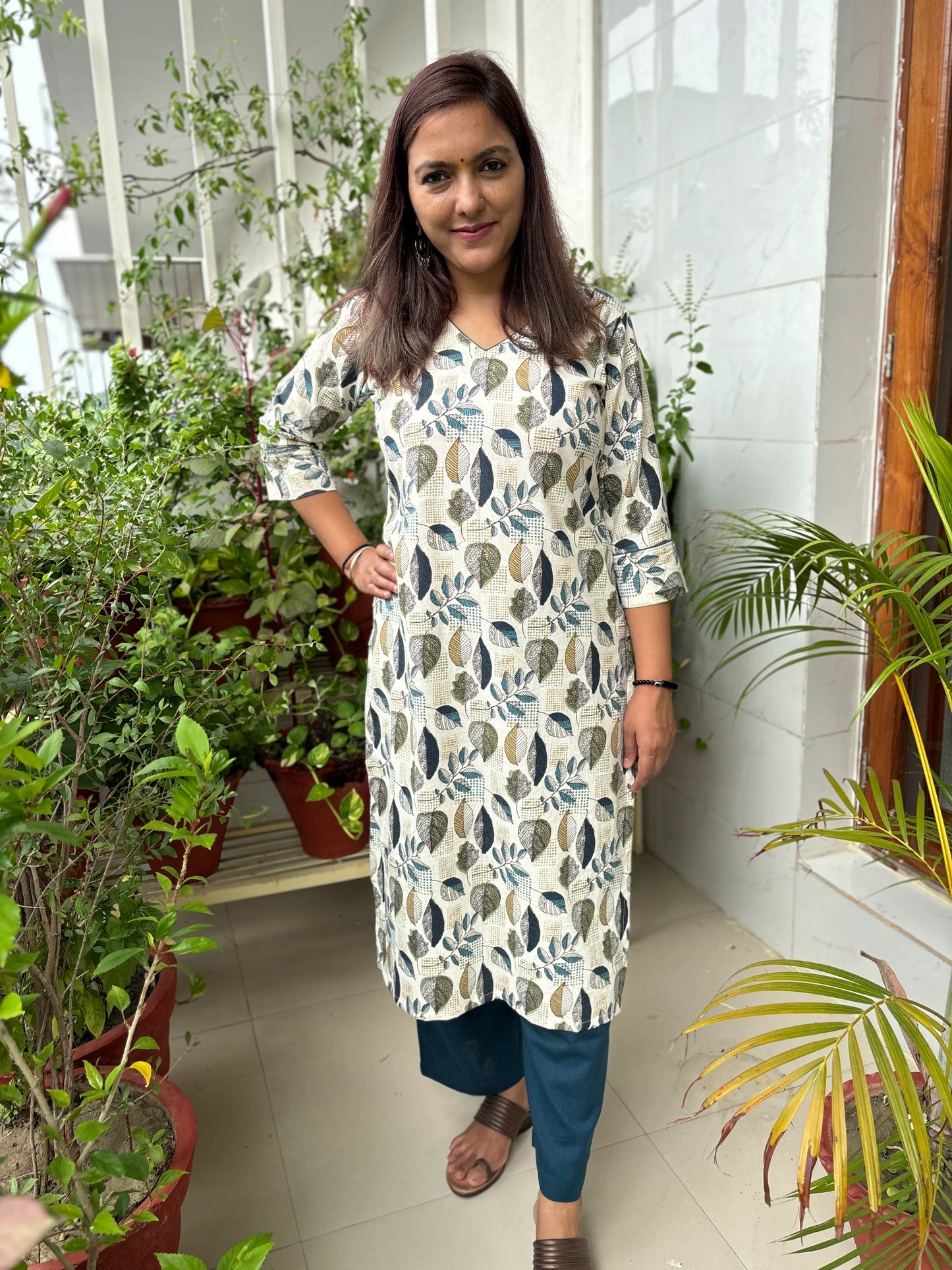 Deep Jungle Green Leafy Thick COTTON Kurta