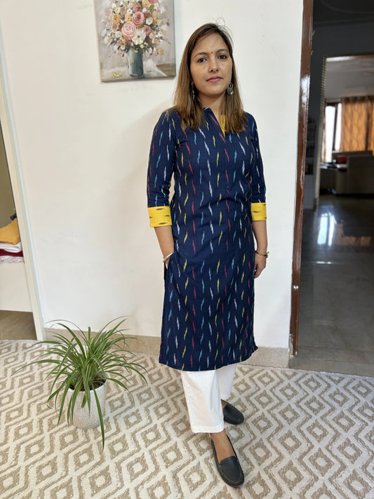 NavyBlue Ikkat Handloom Cotton Kurta