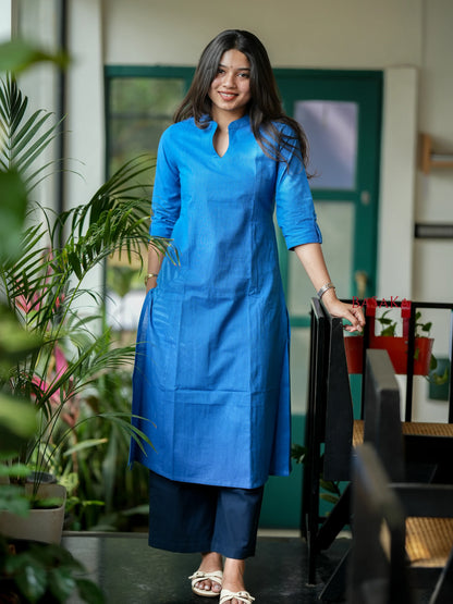 Indigo Blue A-Line Handloom South Cotton Kurta