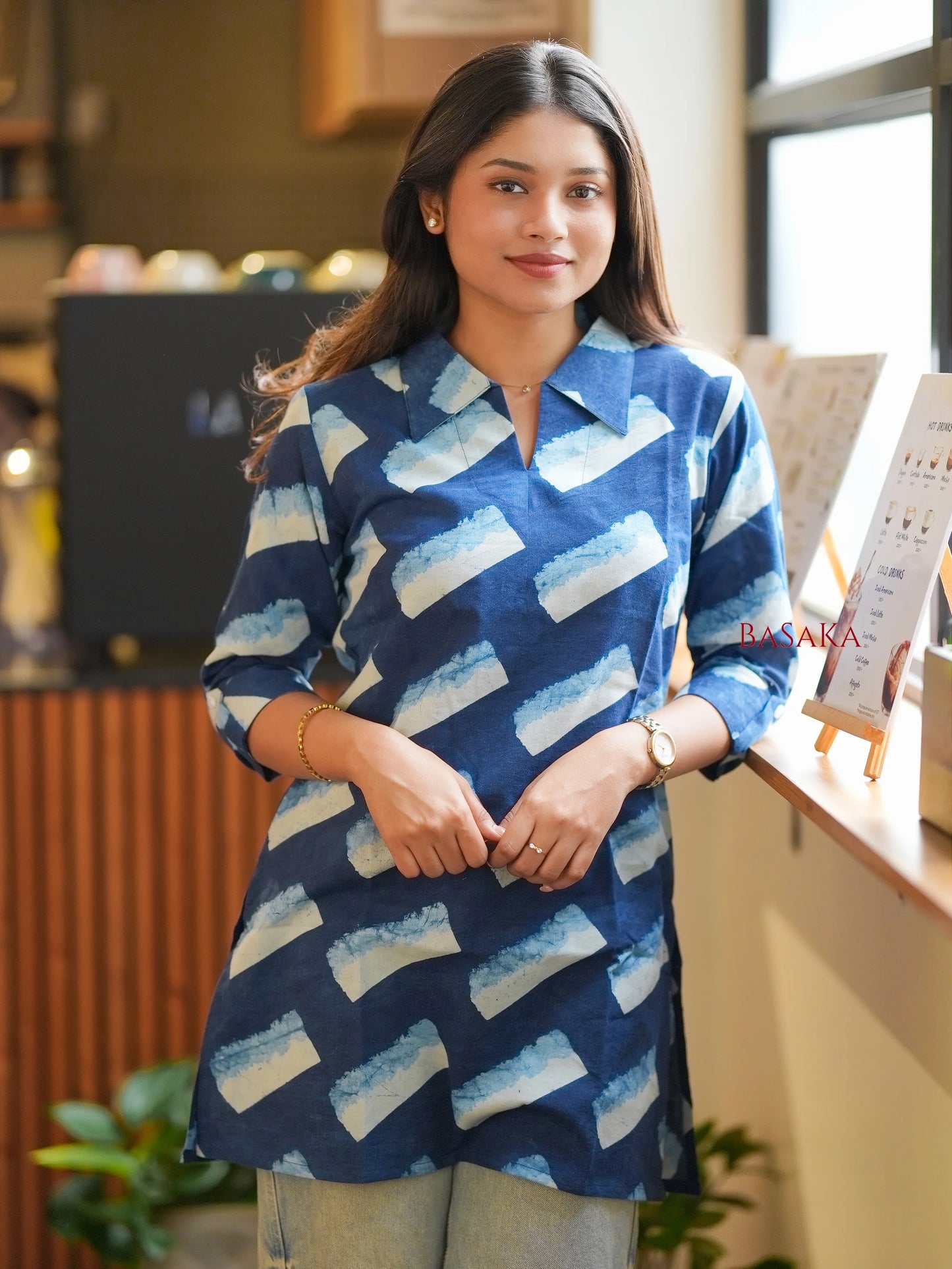 Indigo Blue Ice Cream Block Printed Short Kurti