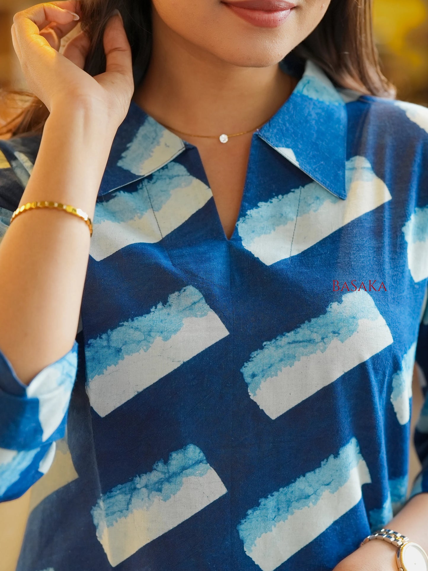 Indigo Blue Ice Cream Block Printed Short Kurti