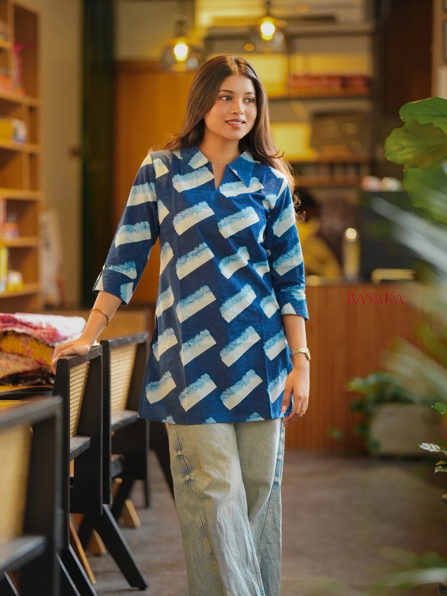 Indigo Blue Ice Cream Block Printed Short Kurti