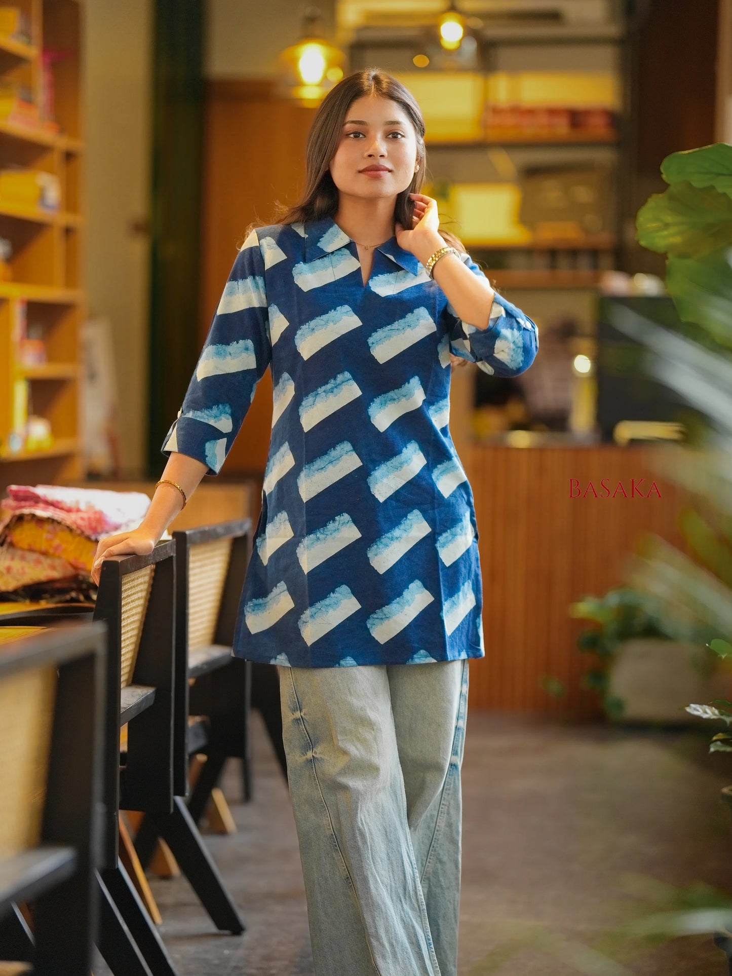 Indigo Blue Ice Cream Block Printed Short Kurti