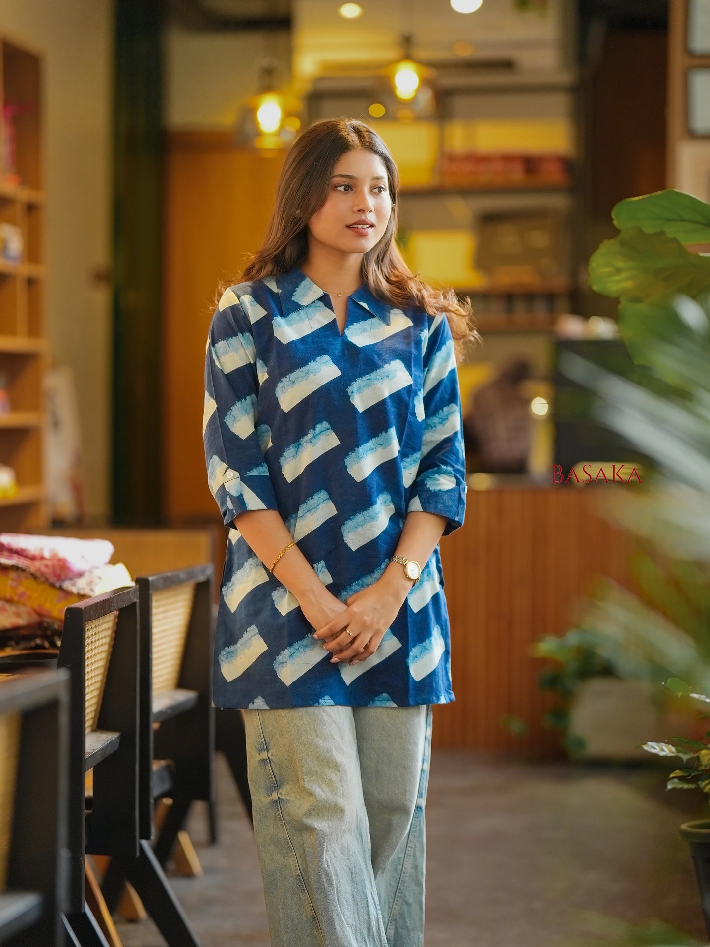 Indigo Blue Ice Cream Block Printed Short Kurti