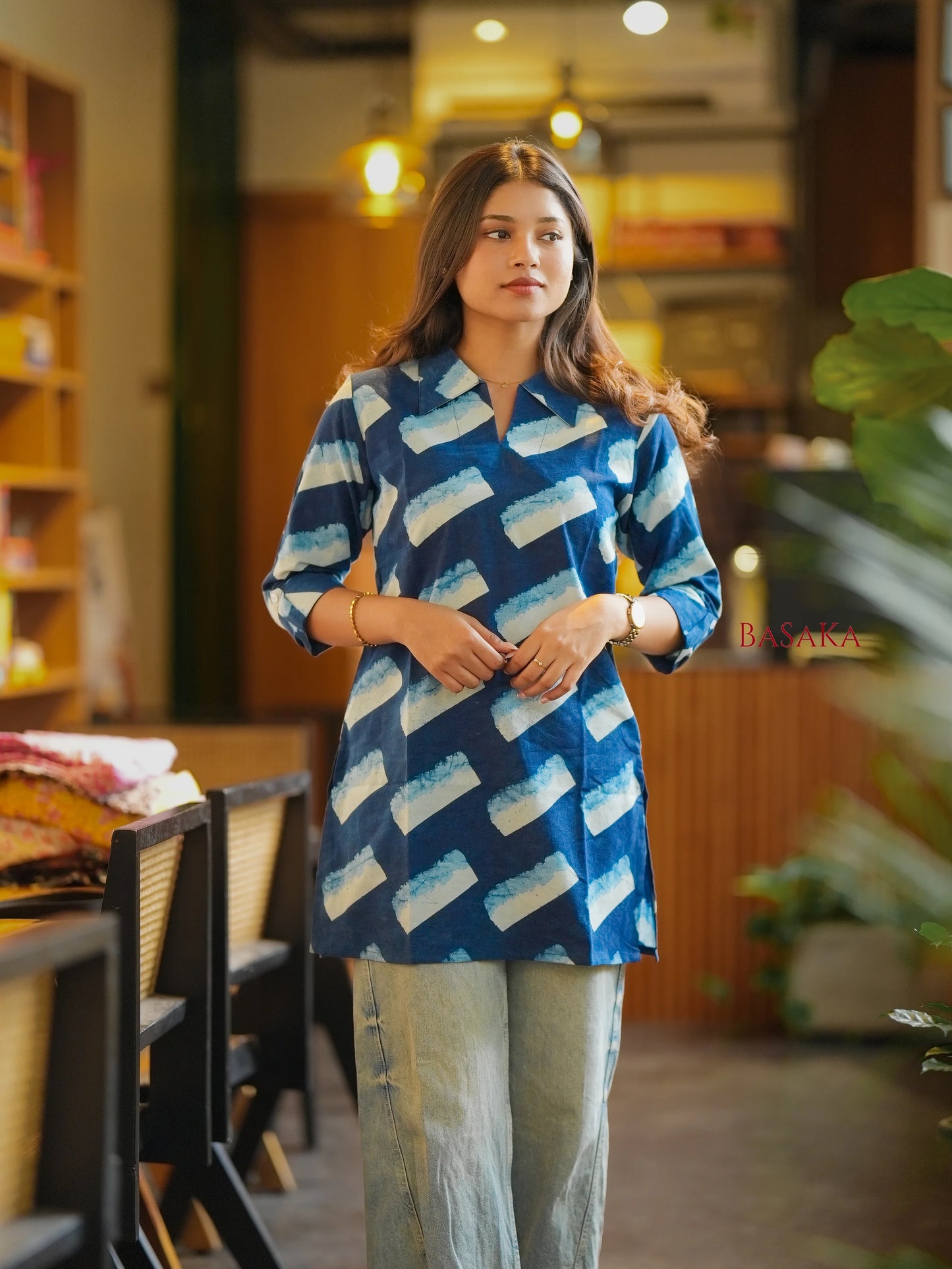 Indigo Blue Ice Cream Block Printed Short Kurti