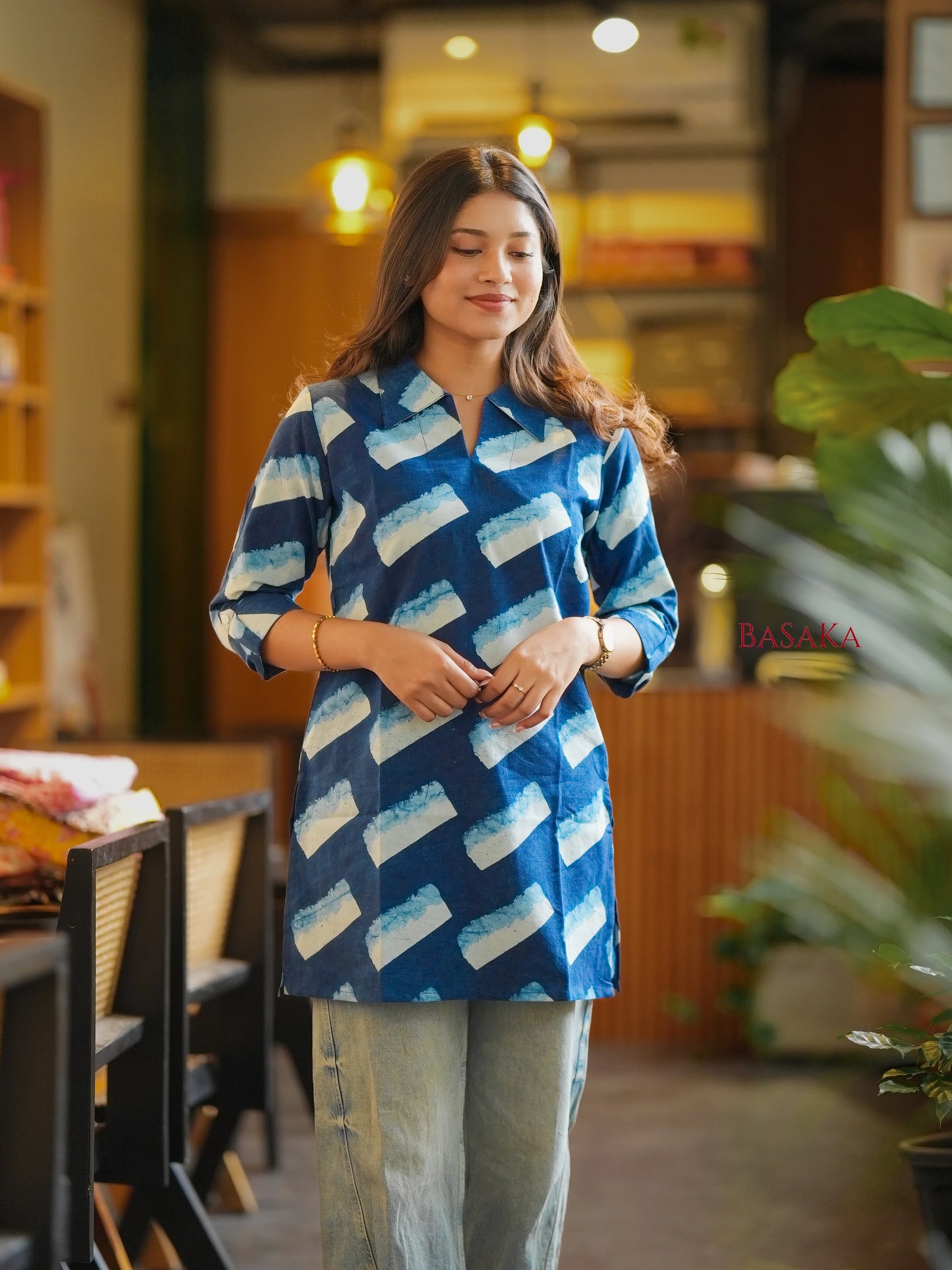 Indigo Blue Ice Cream Block Printed Short Kurti