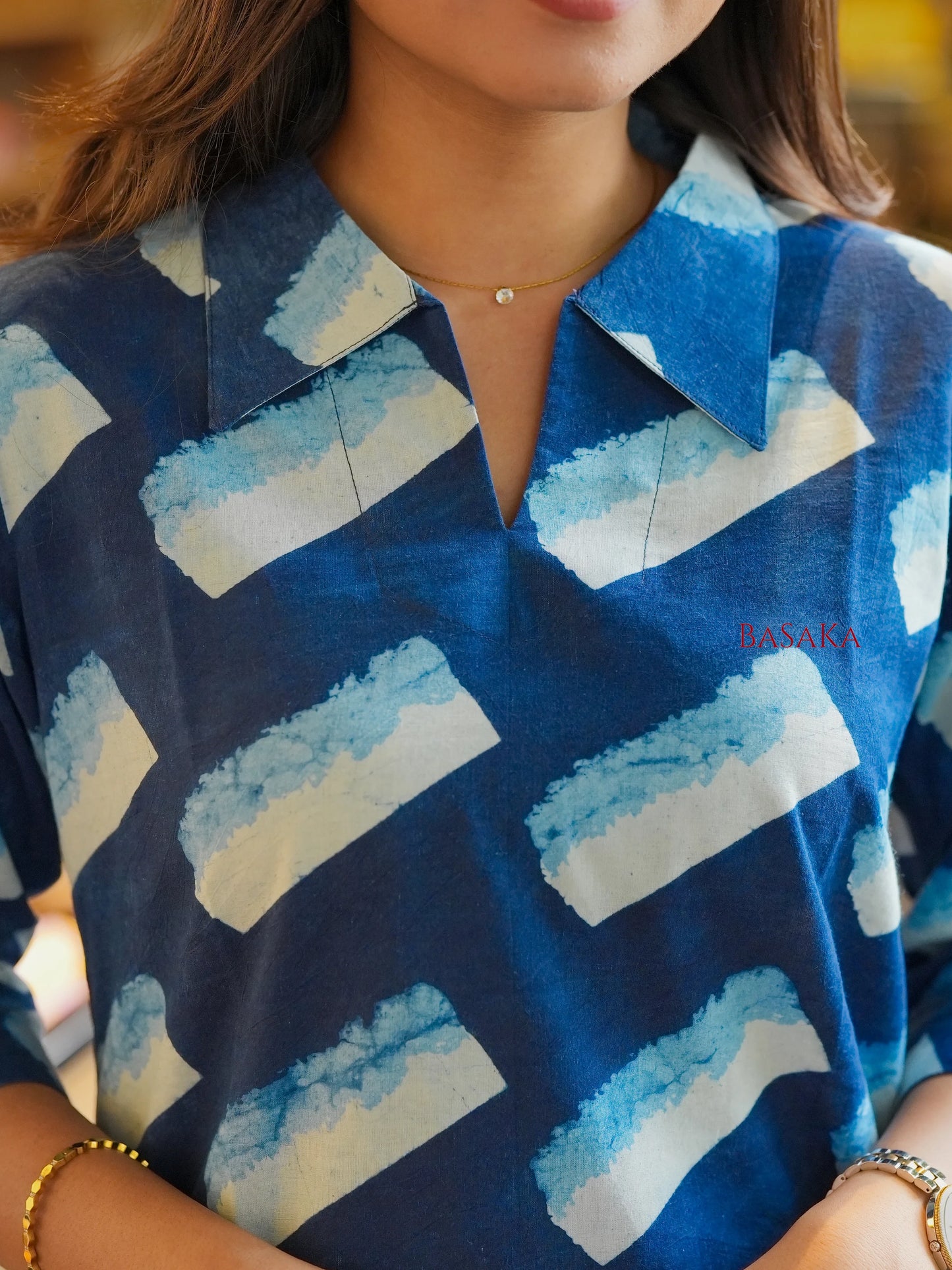 Indigo Blue Ice Cream Block Printed Short Kurti