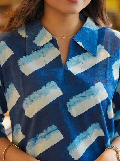 Indigo Blue Ice Cream Block Printed Short Kurti