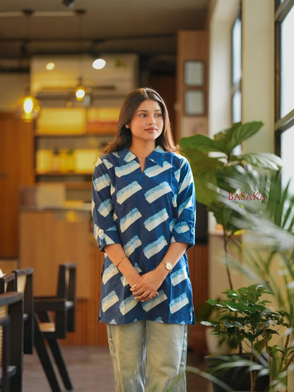 Indigo Blue Ice Cream Block Printed Short Kurti