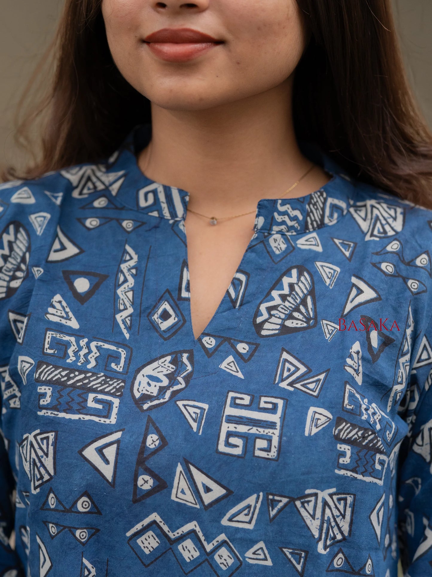 Indigo Geometric Breeze Cotton Short Kurti