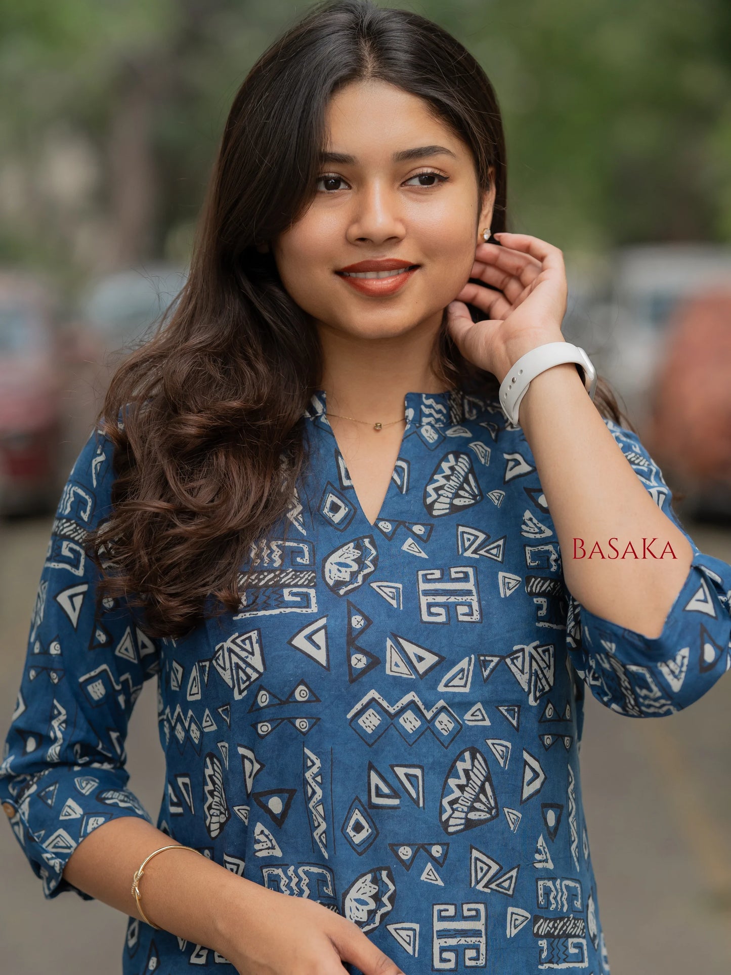 Indigo Geometric Breeze Cotton Short Kurti