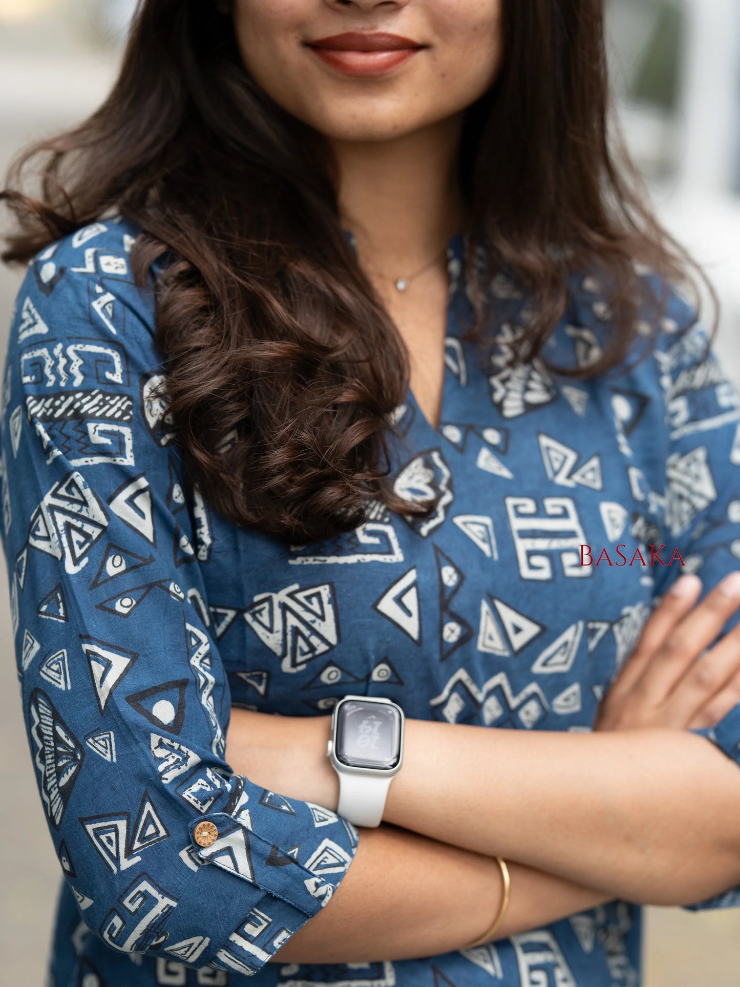 Indigo Geometric Breeze Cotton Short Kurti