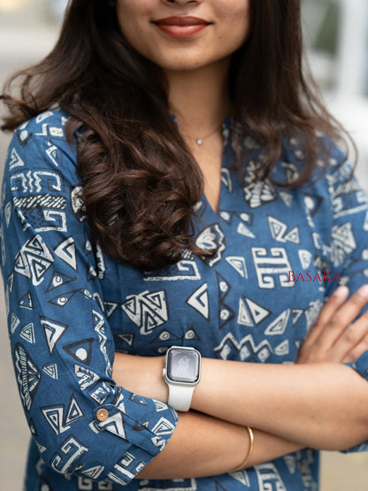Indigo Geometric Breeze Cotton Short Kurti