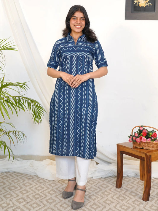 Indigo Graph Shirt Collar COTTON Kurta