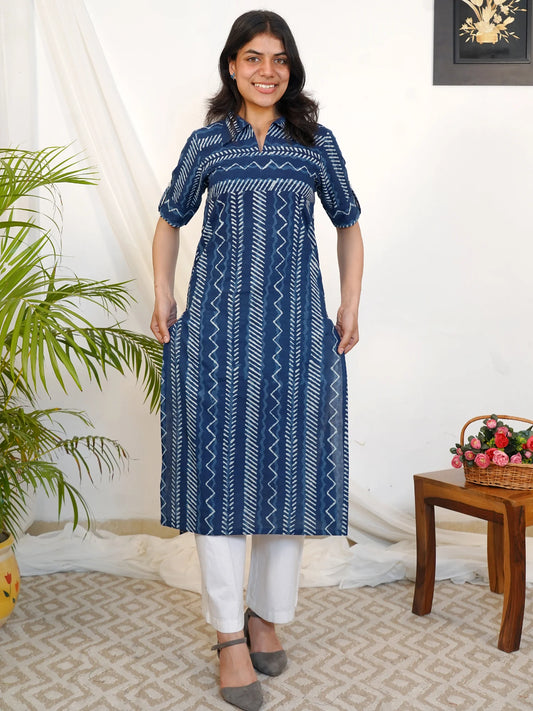 Indigo Graph Shirt Collar COTTON Kurta