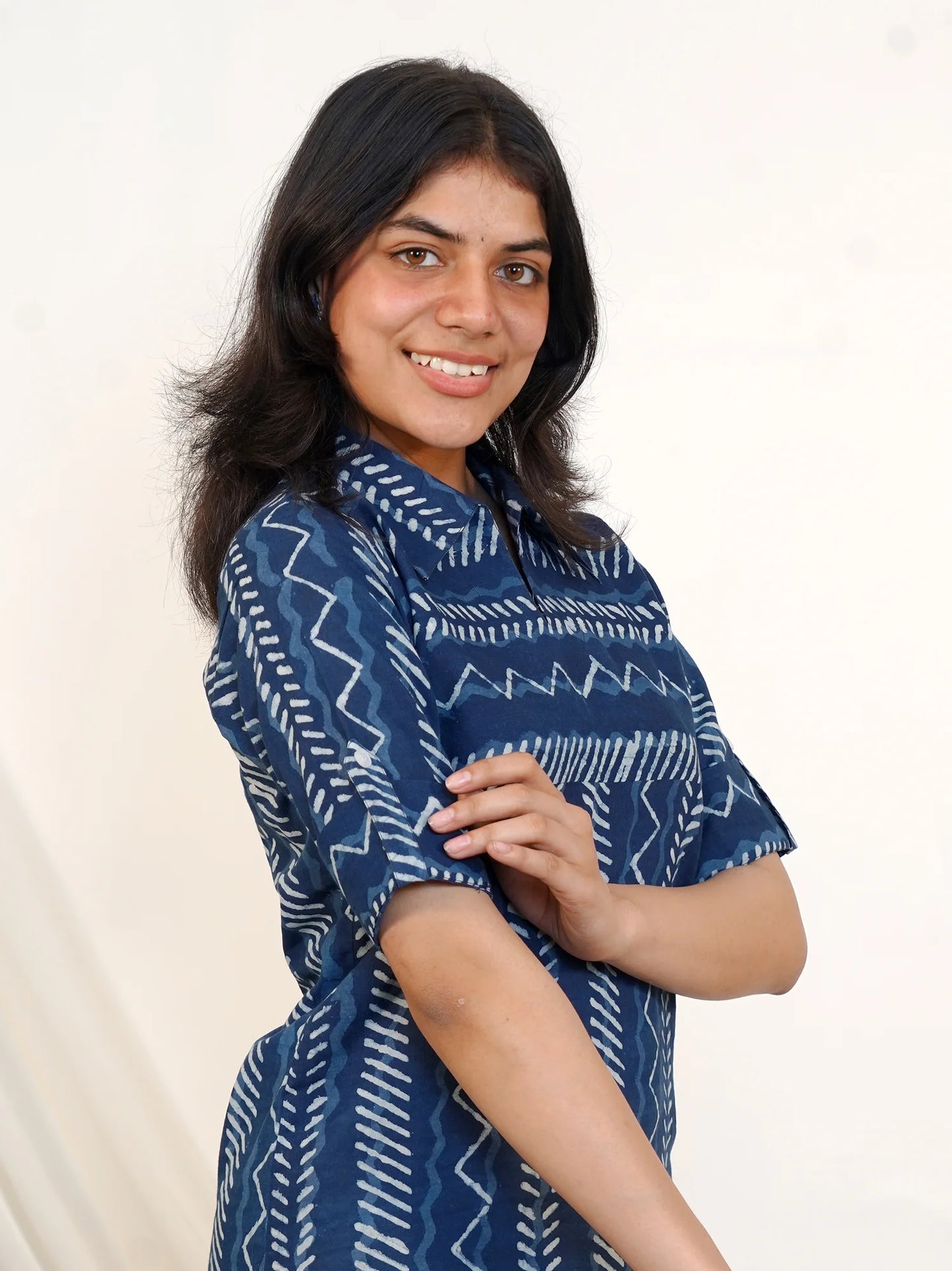 Indigo Graph Shirt Collar COTTON Kurta