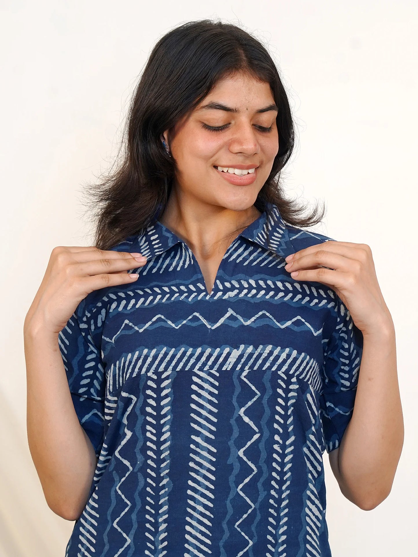 Indigo Graph Shirt Collar COTTON Kurta