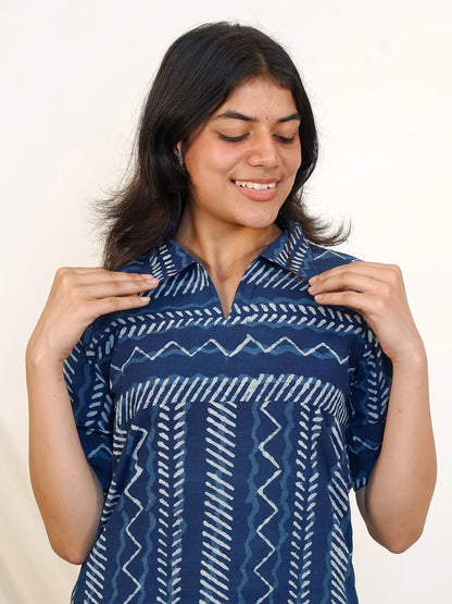 Indigo Graph Shirt Collar COTTON Kurta