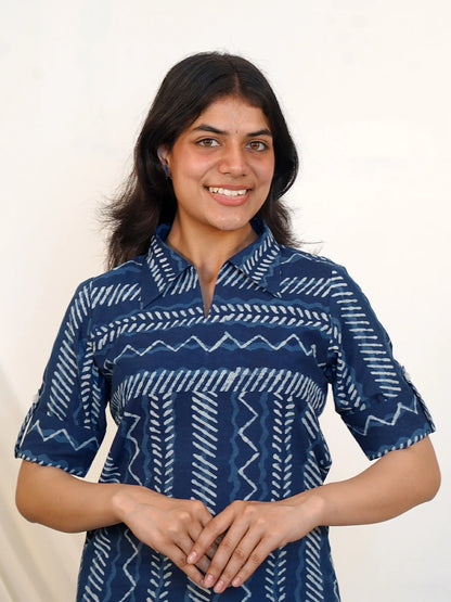 Indigo Graph Shirt Collar COTTON Kurta
