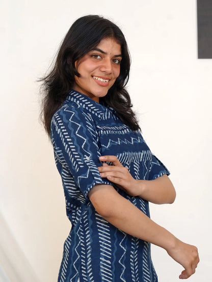 Indigo Graph Shirt Collar COTTON Kurta
