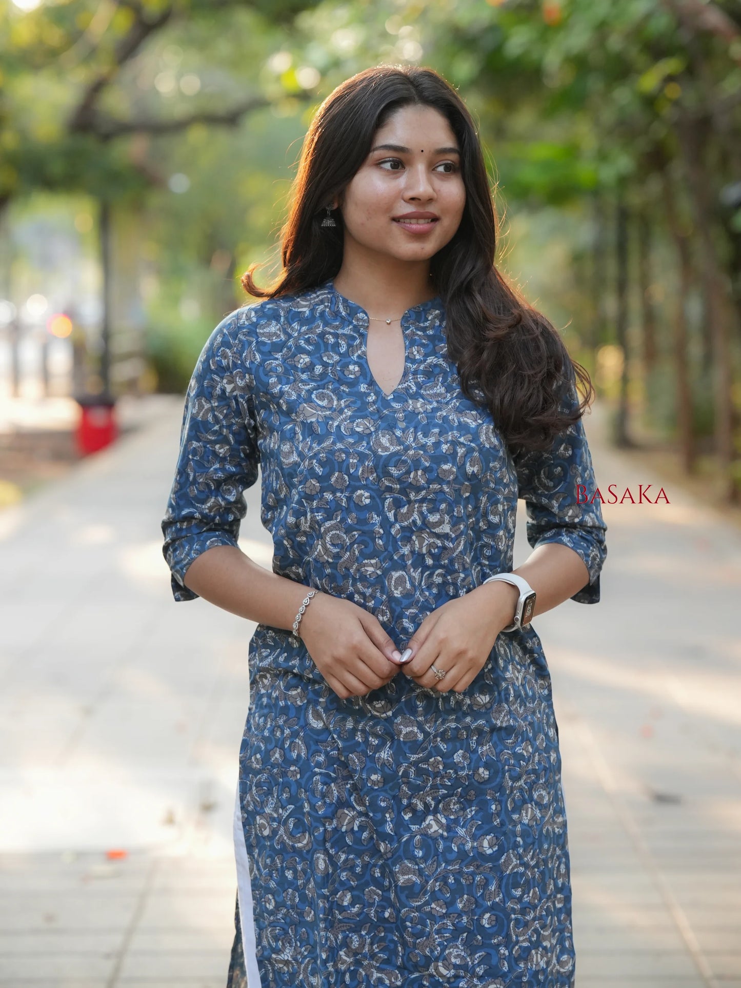 Indigo Grey Floral Block Printed COTTON Kurta