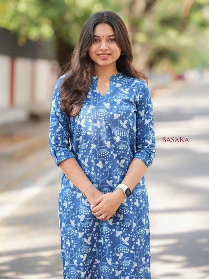 Indigo Jaal Floral Block Printed COTTON Kurta -update