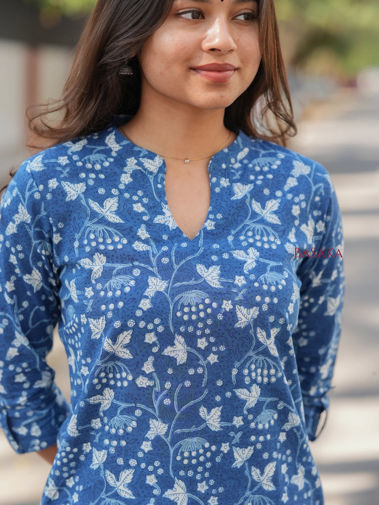 Indigo Jaal Floral Block Printed COTTON Kurta -update
